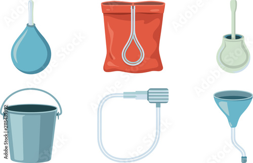 Cuadro en lienzo Medical Enema Kit and Colon Cleansing Tool Vector Icon Set Featuring Douche Bulb
