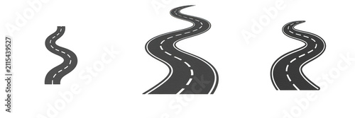 Obraz na płótnie Winding Roads and Curving Highways with Dashed Lines Isolated on White Backgroun