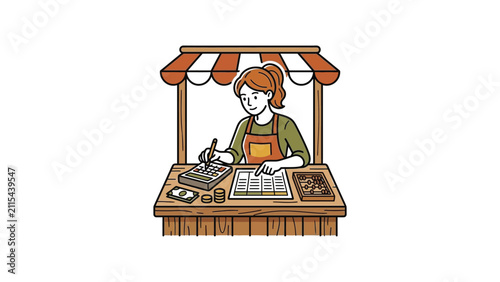 Woman Accountant Calculating at Market Stall, Small Business Accounting, Bookkeeping, Financial Management