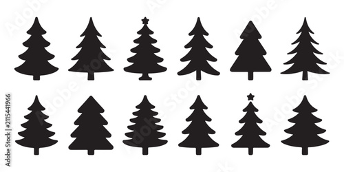 Obraz na płótnie Collection of christmas tree icons, christmas trees silhouettes isolated on transparent background