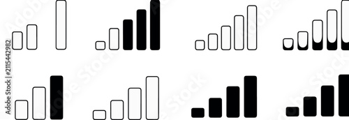 Signal Strength Bar Icons with 4G 5G and No Connection Symbols
