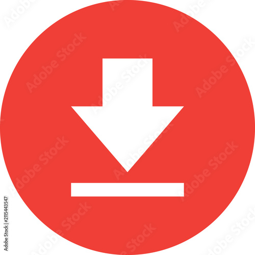 Red download arrow icon with bar
