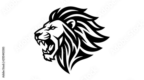 Obraz na płótnie Black and white roaring lion head mascot logo.