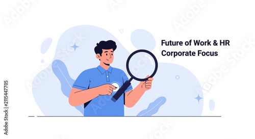 Business Professional Magnifying Glass Future of Work HR Corporate Focus Vector Illustration