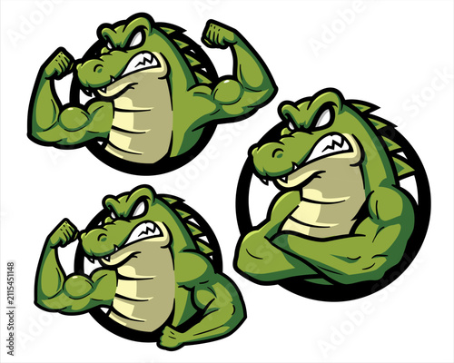 Muscular Crocodile Alligator Esport Mascot Set Vector