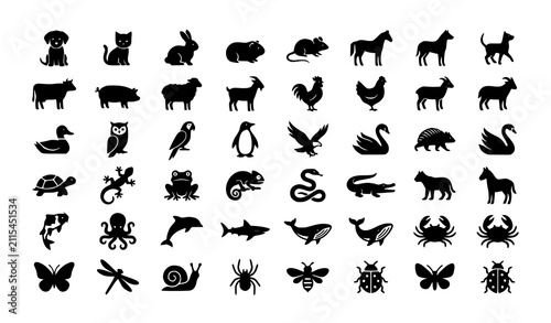 Obraz na płótnie Minimal Pet and Animal Silhouette Icon Collection Vector Set