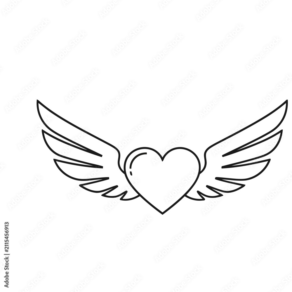 Fototapeta premium Heart with Wings Outline