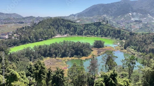 Panoramic High Angle View of Telaga Warna and Telaga Pengilon in Dieng Plateau Indonesia