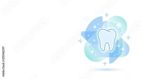 White Tooth Icon on Abstract Watercolor Background.