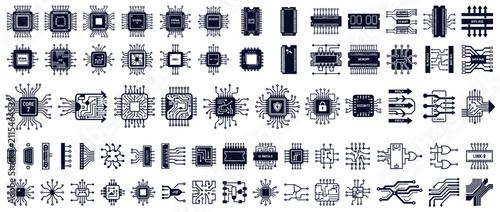 Fotografie Collection of Electronic Circuit Board and Computer Chip Icons