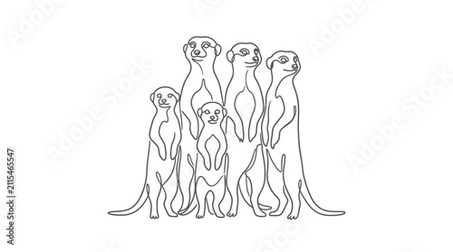 Canvas Print A group of meerkats drawn in a continuous line art style.