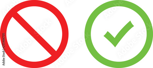Foto Red forbidden sign and green check mark icon set for symbols of approval and den