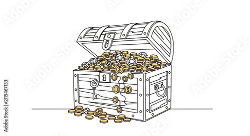 Foto Open Treasure Chest Overflowing with Gold Coins