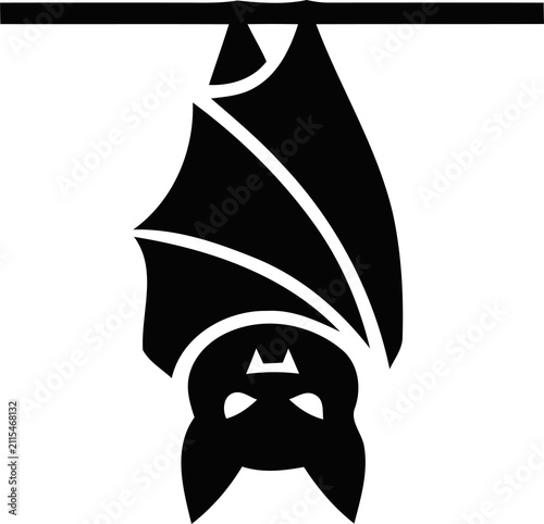 Black bat hanging upside down from a branch icon isolated on transparent background