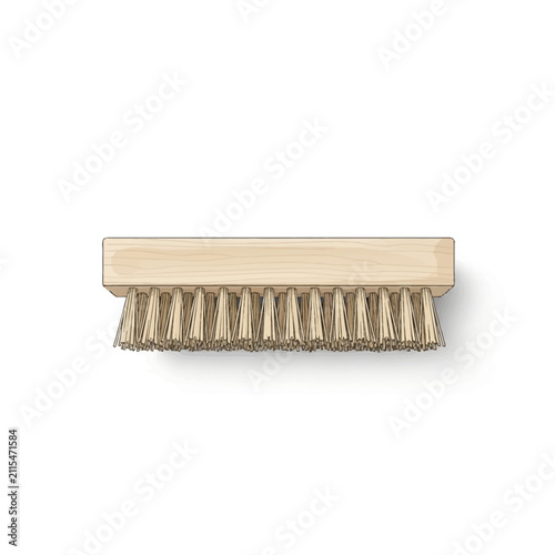 Natural Bristle Wooden Scrubbing Brush for Household Cleaning and Laundry Care Isolated on White