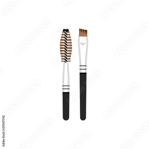 Minimalist eyebrow brush and spoolie set icon for cosmetic makeup application isolated on white background