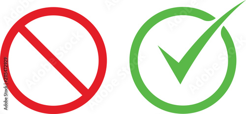 Red circle with cross and green circle with check mark signs isolated on white background