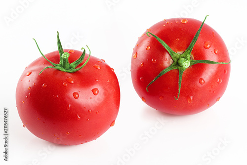 Fresh ripened Tomatoes with water drops on white background
