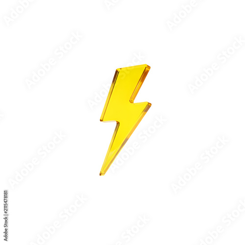 3D Glossy Yellow Lightning Bolt Icon Representing Energy, Power, and Speed Isolated on Transparent Background