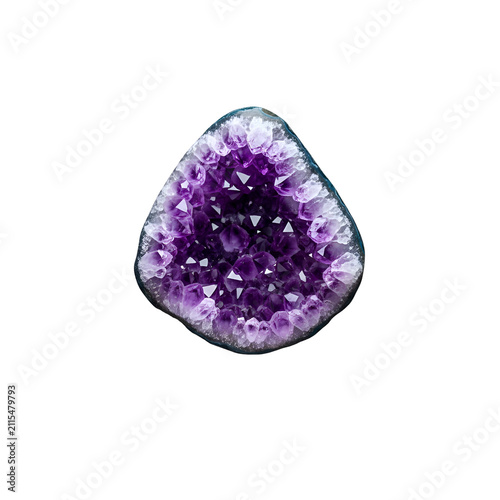 Natural Purple Amethyst Crystal Geode Isolated on Transparent Background, Healing Gemstone Specimen