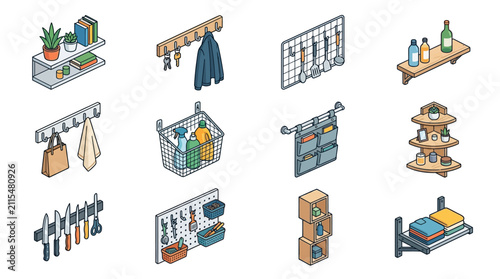 Fotografie Home Organization Essentials Icons.