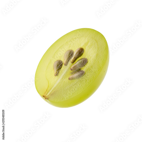 Macro Sliced Green Grape with Seeds Isolated on Transparent Background High Detail Fruit Photography