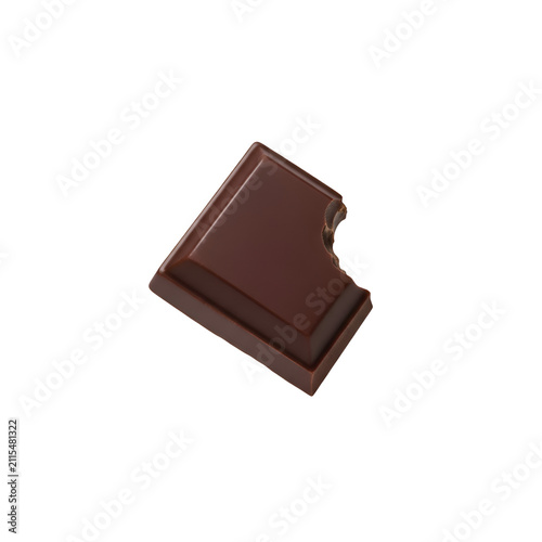 Single Square of Dark Chocolate with a Small Bite Taken Out Isolated on Solid Transparent Background