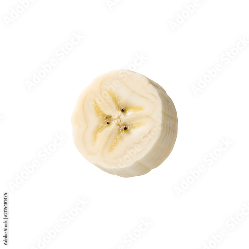 Top View of a Single Fresh Peeled Banana Slice Macro Photography Isolated on Solid Transparent Background
