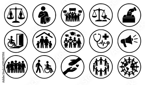 Human Rights Silhouette Icons Featuring Justice Equality Diversity Freedom Civil Rights and Global Solidarity Vector Design Set