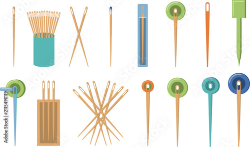 Konstfotografi Sewing Needle and Crafting Pin Vector Element Set with Different Steel Needles Q