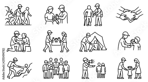 Принти на полотні Charity, Helping Hands, Volunteer Work Icons Set: Aid, Support, Community Care