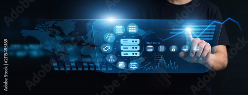 Foto Systems administrator using modern interface for web hosting services