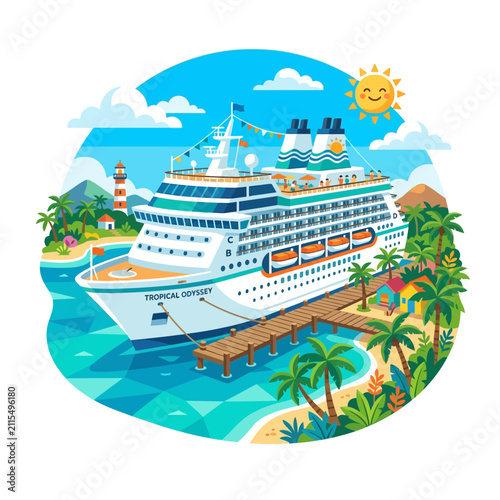 Photography Cruise Ship Docked at Tropical Island Paradise