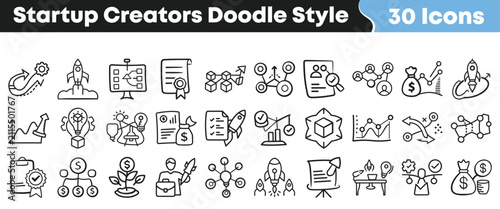 Set of 30 handdrawn startup and business development doodle icons