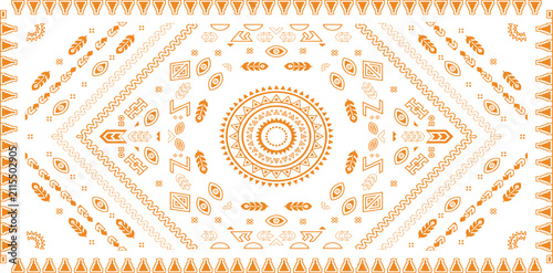 Fotografía Colorful Abstract Circular Mandala Pattern Background with Orange Floral Swirls,