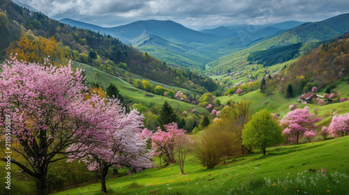 mountain landscape with flowers