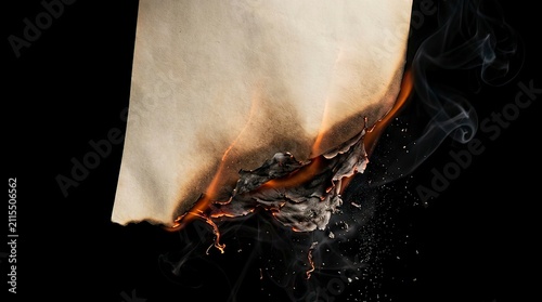 Burning Paper Corner with Smoke Isolated on Black Background