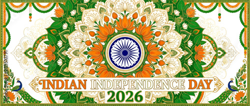 Indian Independence Day 2026 Mandala Art with Peacock and Lotus Motifs