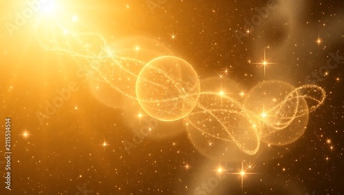 Ethereal galaxy background in gold and white, halo star effects, vector scene with 3D depth