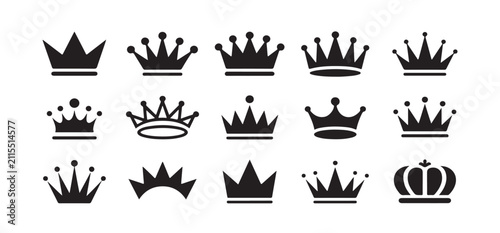 Foto Set of fourteen black crown icons and royal symbols for design projects
