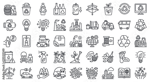 Foto Environmental Icons Collection Line Art Style On White Background
