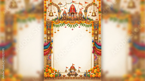 Indian Wedding Invitation Archway with Traditional Decorations.