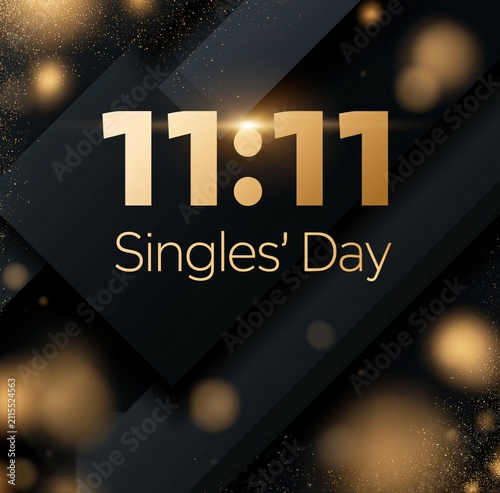 Premium Singles Day Promotion Poster Design with Golden 11:11 Numbers and Black Gold Background
