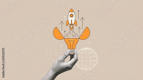 Hand holding glowing light bulb with creative ideas and innovation icons. Conceptual illustration of brainstorming, problem-solving, and startup in...
