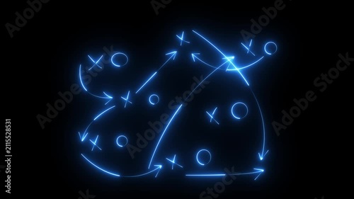 Glowing Neon American Football Strategy Play Animation with Tactical Arrows and Playbook Diagram on Black Background 4K Motion Graphics.