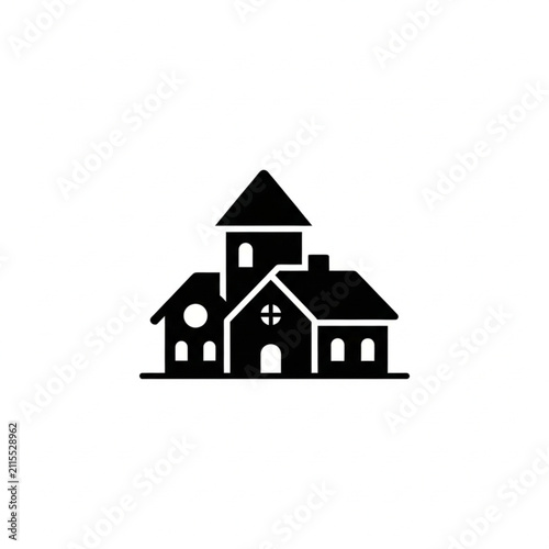 Spooky Haunted House Church Silhouette Icon for Halloween Design