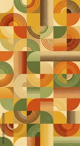 Retro Geometric Warmth: Autumnal Hues in Abstract Pattern Art