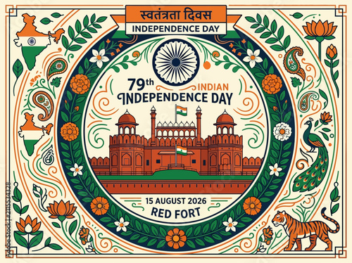 Indian Independence Day Celebration | Red Fort Illustration | Patriotic Design