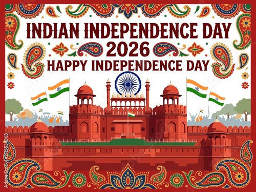 Indian Independence Day Celebration 2026 Iconic Red Fort with Flags