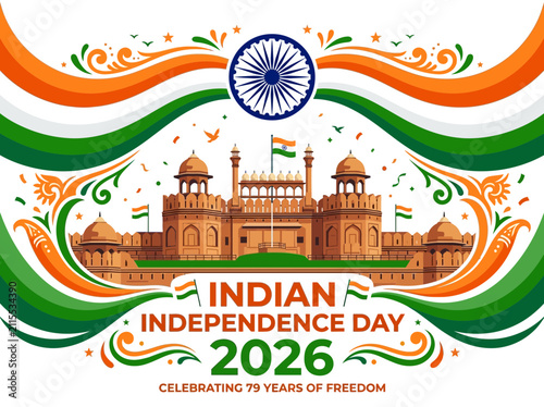 Indian Independence Day Celebration 2026 Red Fort Tricolor Emblematic Design